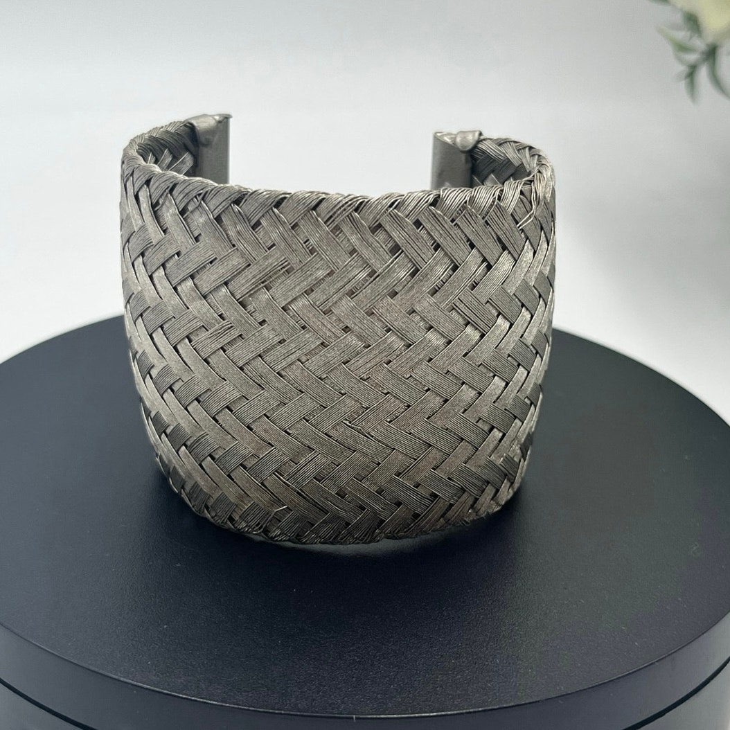 Sarah Cavender Metalworks Wide Interwoven Silver Tone Metal Cuff Bracelet